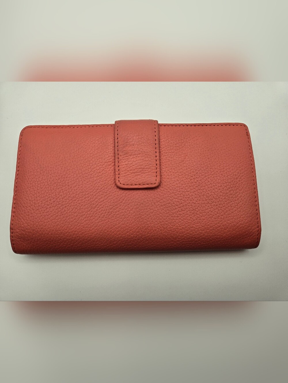 Guang Tong Coral Pink Leather Wallet Silver Kiss Lock Closure Vintage Inspired